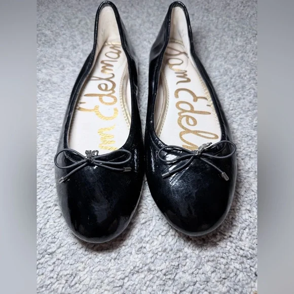 Sam Edelman Felicia Black Patent Leather Ballet Flats Bow Logo Size 11 - Picture 2 of 11